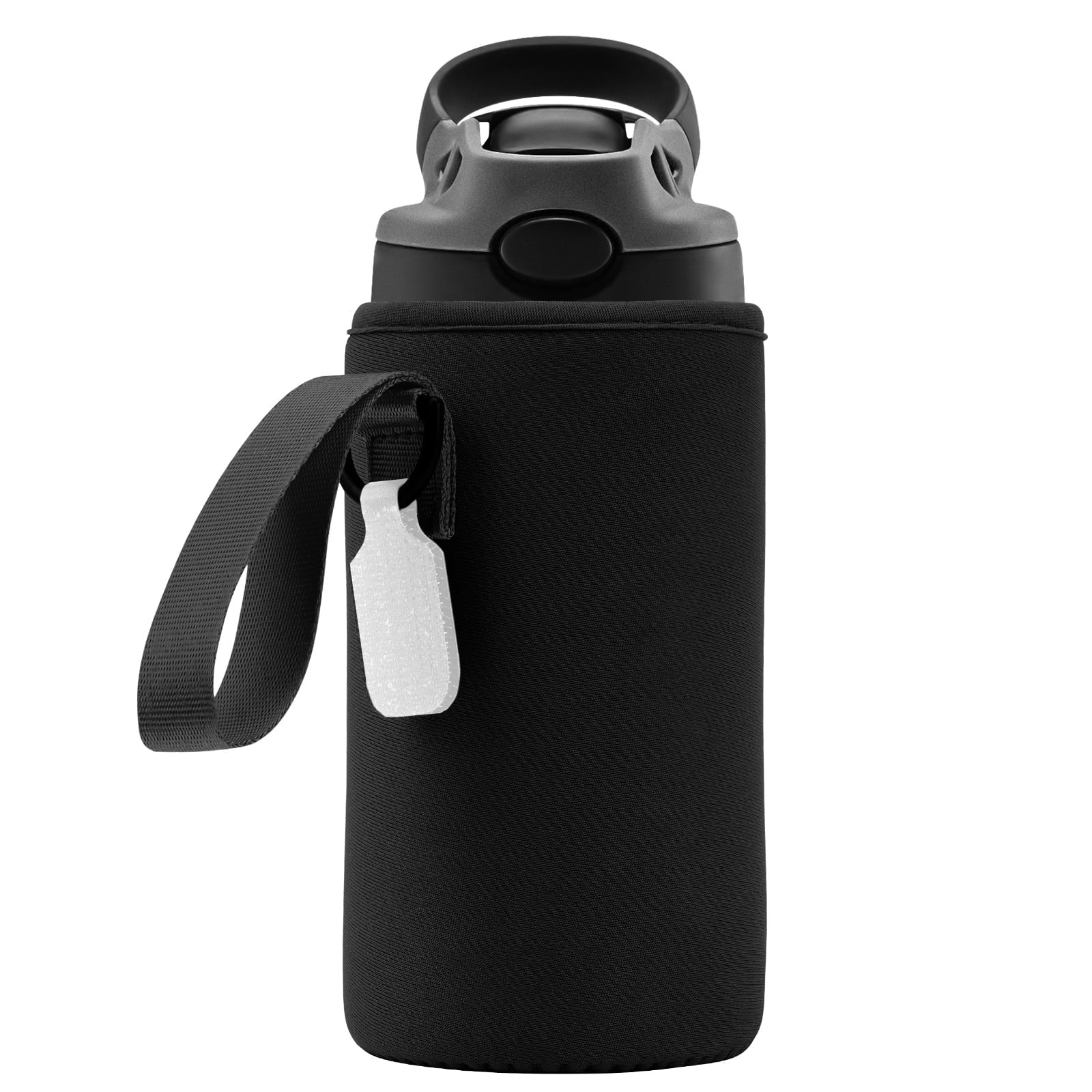 Linkidea Water Bottle Sleeve Compatible with Contigo Aubrey Tritan 14oz, Steel 13oz Kids Bottle, Waterbottle Holder Bag with Name Tag, Black - 8CQ5