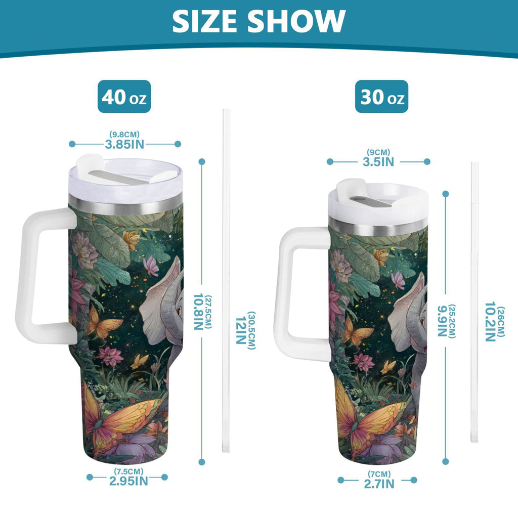 40 oz Insulated Stainless Steel Tumbler Double Wall Stainless Steel Tumbler with 2-Way Drinking Cute Elephant - Q9R9