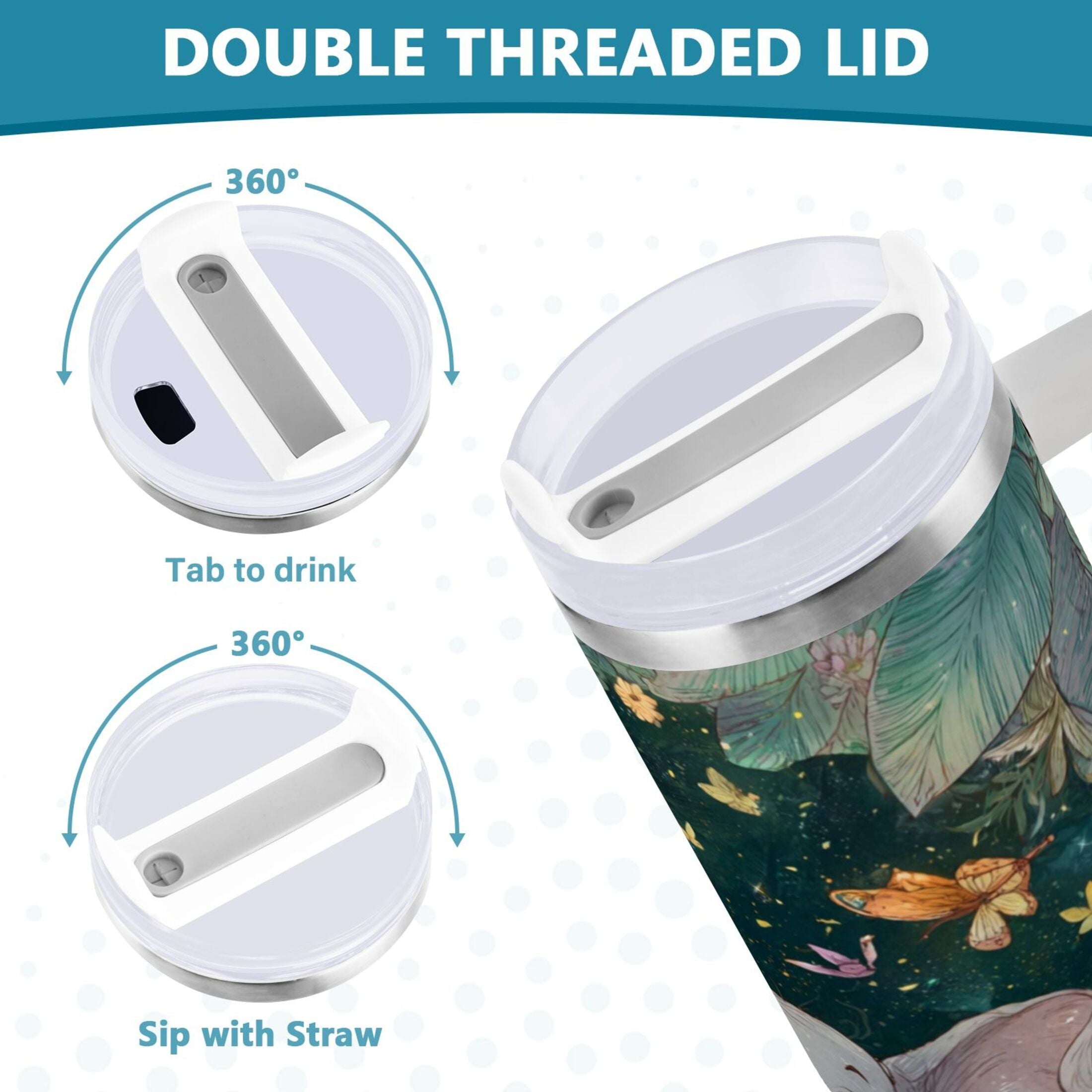 40 oz Insulated Stainless Steel Tumbler Double Wall Stainless Steel Tumbler with 2-Way Drinking Cute Elephant - Q9R9