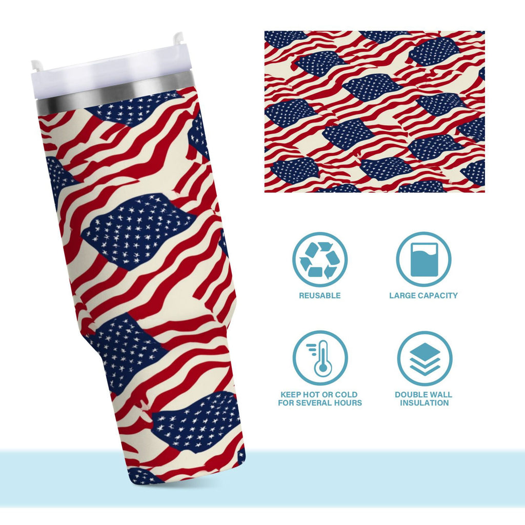 40 oz Insulated Stainless Steel Tumbler Double Wall Stainless Steel Tumbler with 2-Way Drinking Flags Abstract Design - 69F6