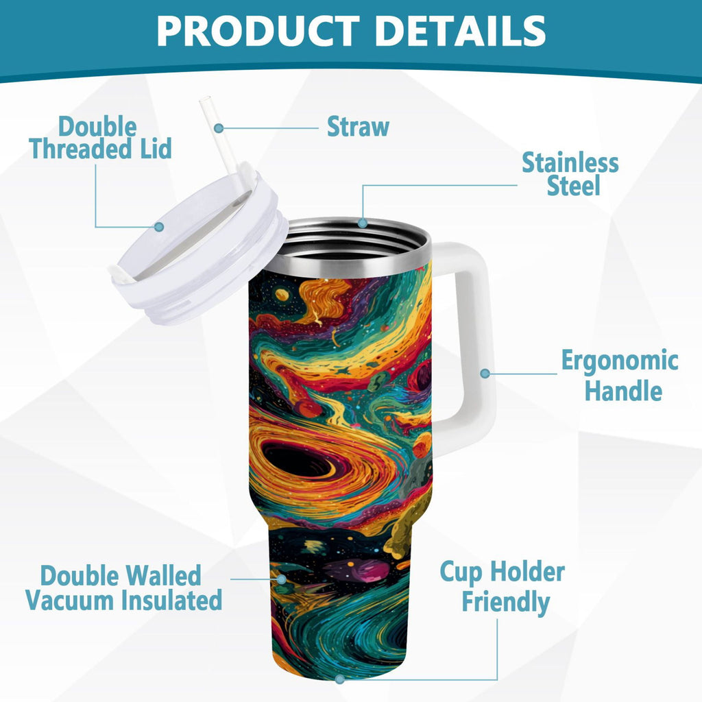 40 oz Insulated Stainless Steel Tumbler Double Wall Stainless Steel Tumbler with 2-Way Drinking Swirling Galaxy - 7URE