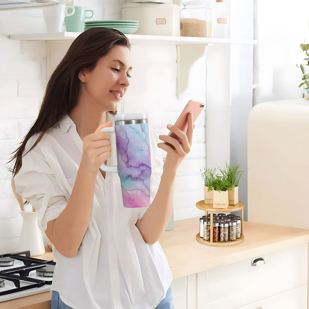 30 oz Insulated Stainless Steel Tumbler Double Wall Stainless Steel Tumbler with 2-Way Drinking Pastel Pink Marble Texture - TAFF