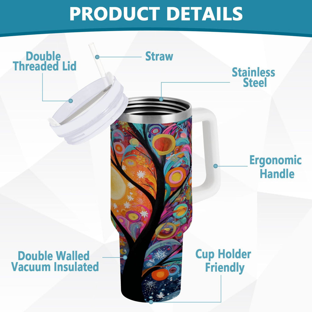 30 oz Insulated Stainless Steel Tumbler Double Wall Stainless Steel Tumbler with 2-Way Drinking Beautiful Abstract Tree Painting - TC9W