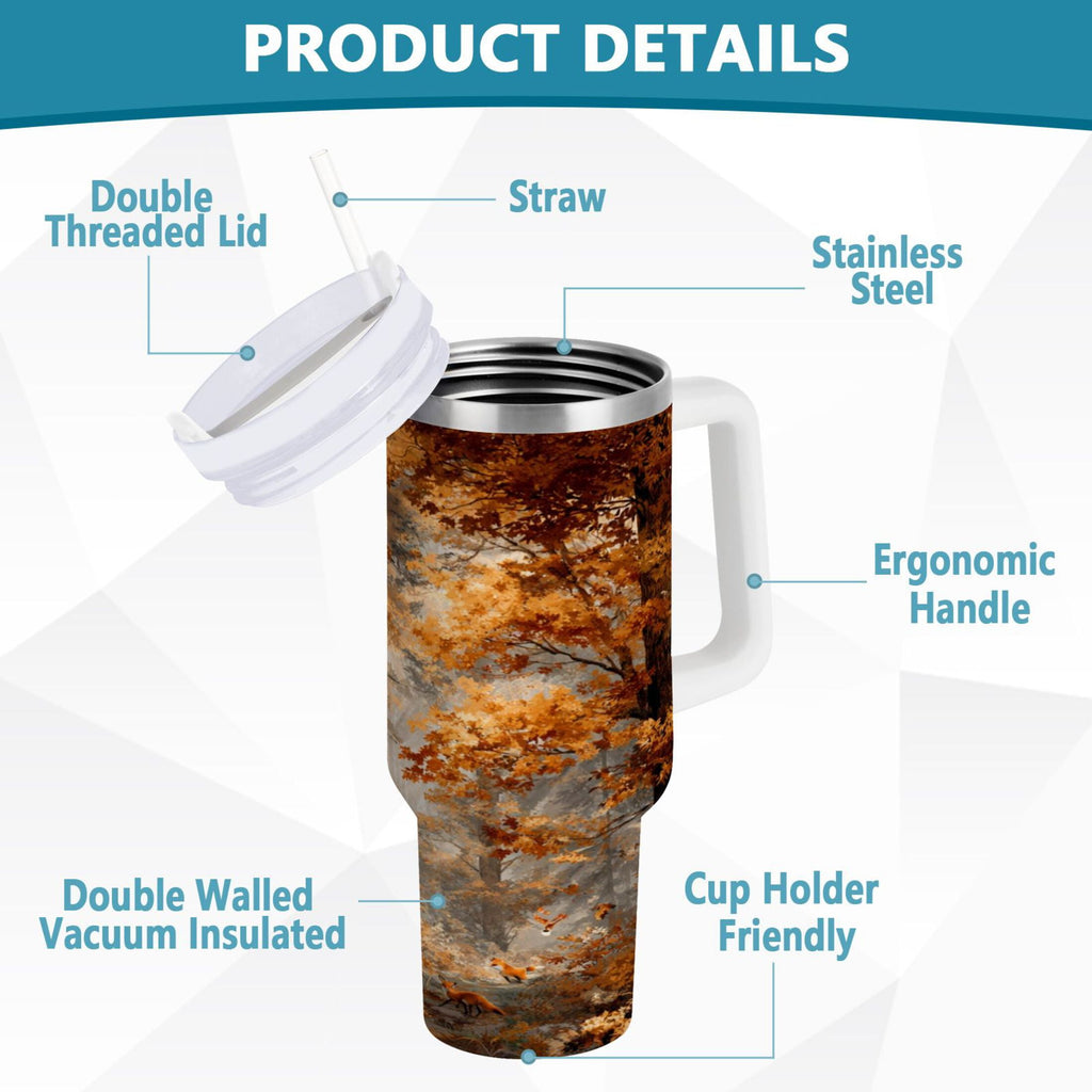 30 oz Insulated Stainless Steel Tumbler Double Wall Stainless Steel Tumbler with 2-Way Drinking Beautiful Autumn Forest - QXJE