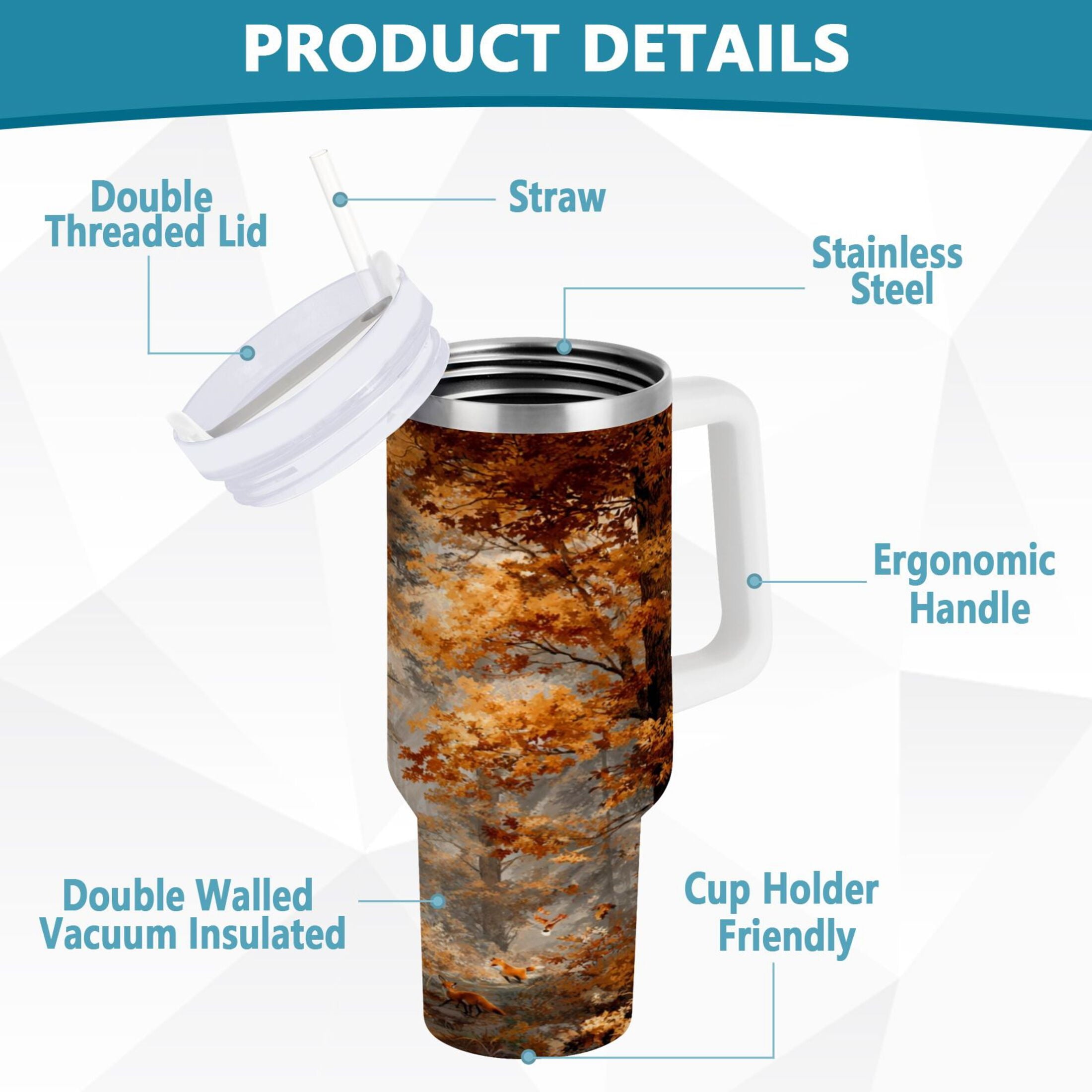 30 oz Insulated Stainless Steel Tumbler Double Wall Stainless Steel Tumbler with 2-Way Drinking Beautiful Autumn Forest - QXJE