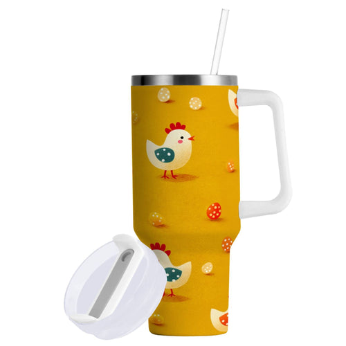 30 oz Insulated Stainless Steel Tumbler Double Wall Stainless Steel Tumbler with 2-Way Drinking Cartoon Chickens Pattern - Y418