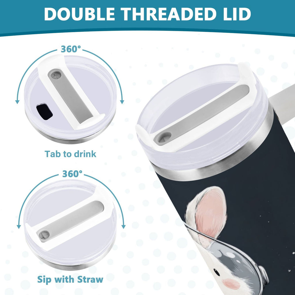 40 oz Insulated Stainless Steel Tumbler Double Wall Stainless Steel Tumbler with 2-Way Drinking Rabbit in A Space - KH24