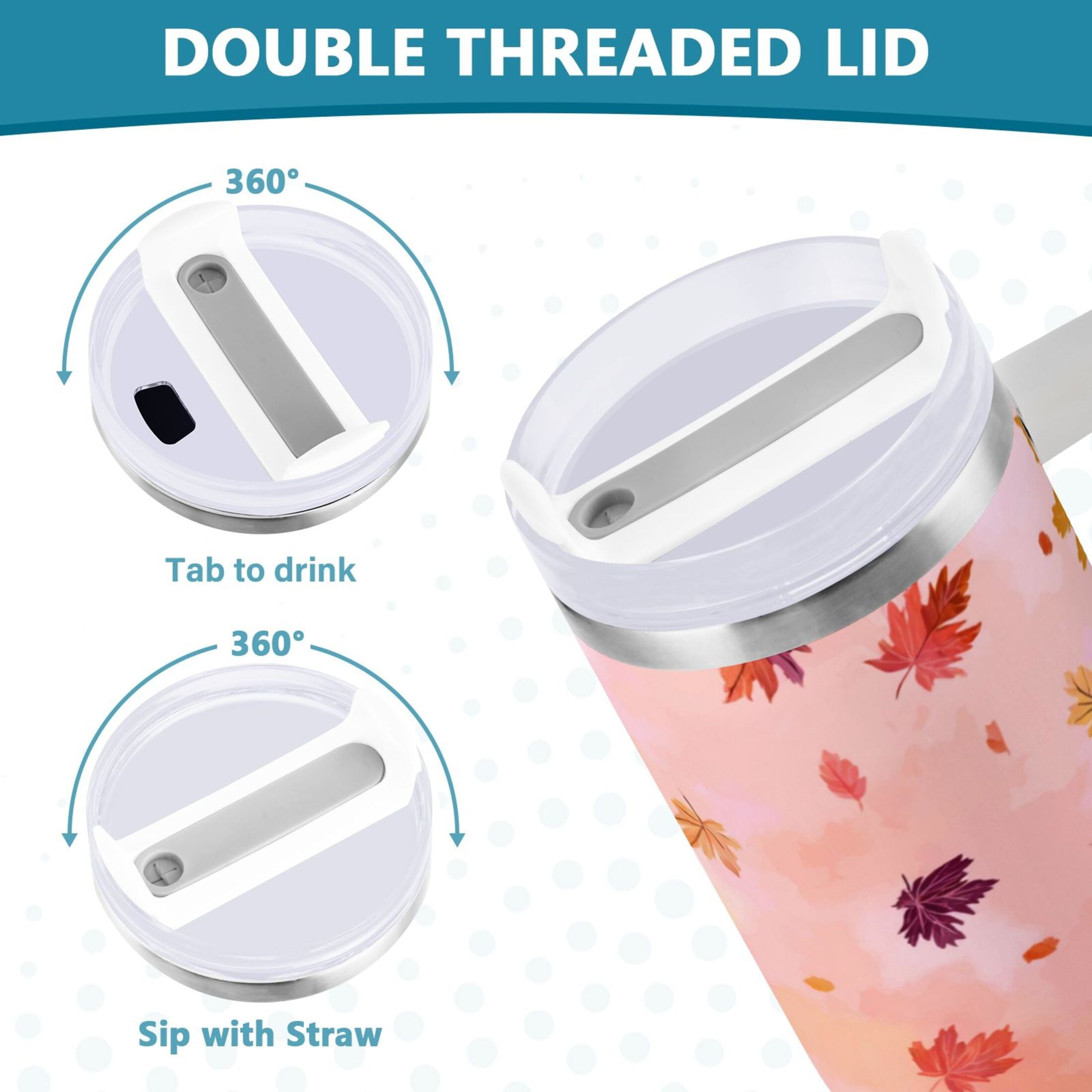 30 oz Insulated Stainless Steel Tumbler Double Wall Stainless Steel Tumbler with 2-Way Drinking Autumn Leaves Falling - WC8Y