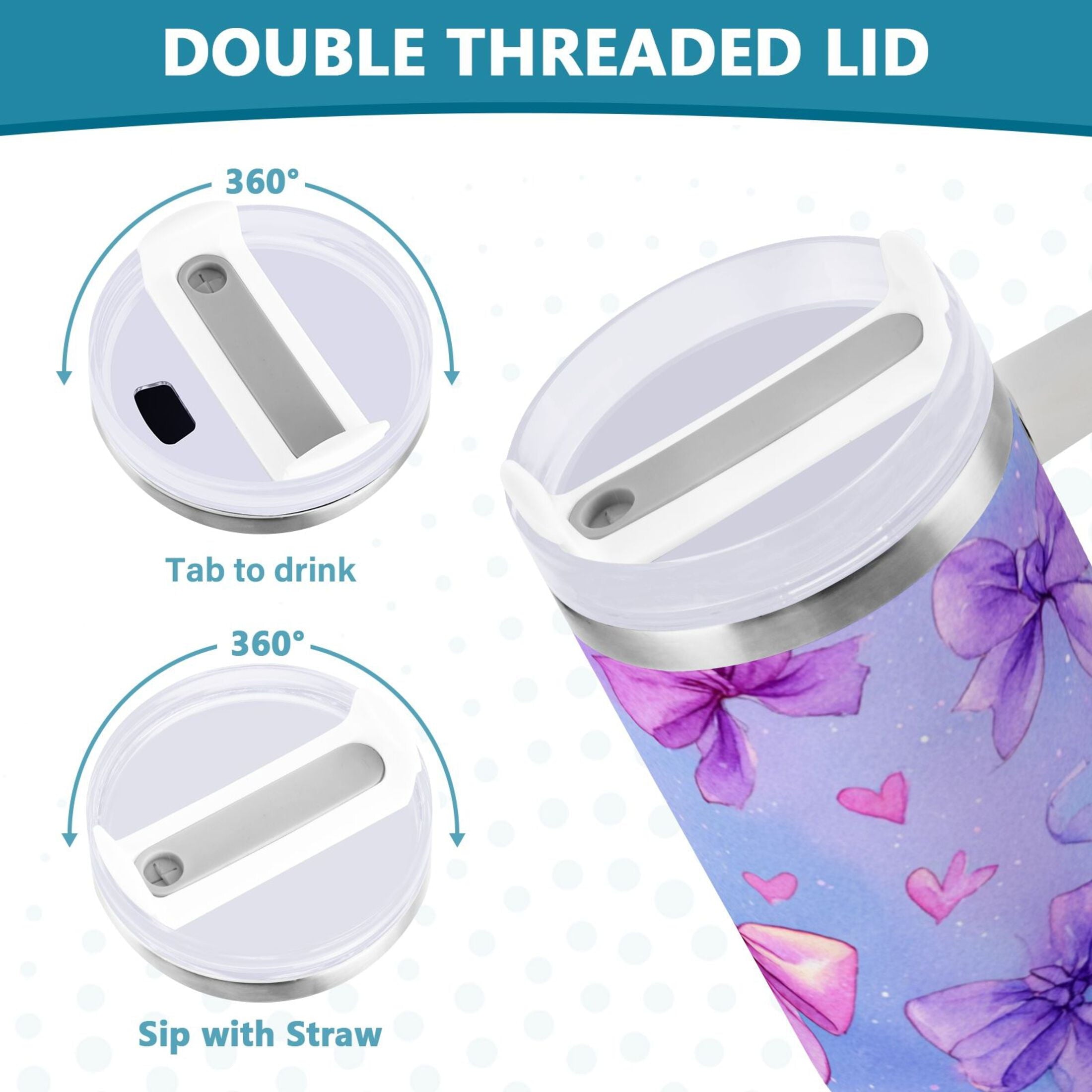 30 oz Insulated Stainless Steel Tumbler Double Wall Stainless Steel Tumbler with 2-Way Drinking Watercolor Bows Pattern - Y4UM