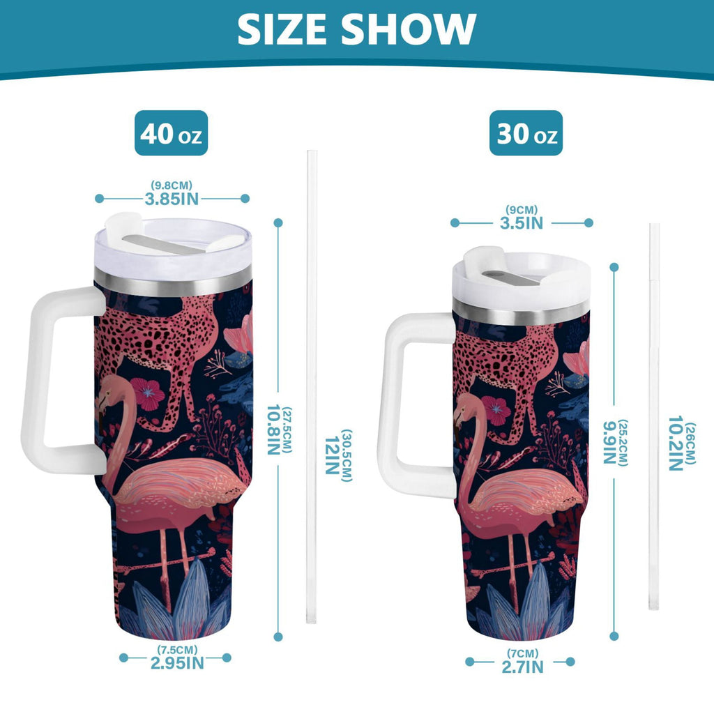 30 oz Insulated Stainless Steel Tumbler Double Wall Stainless Steel Tumbler with 2-Way Drinking Flamingos and Leopard Print - 41BW