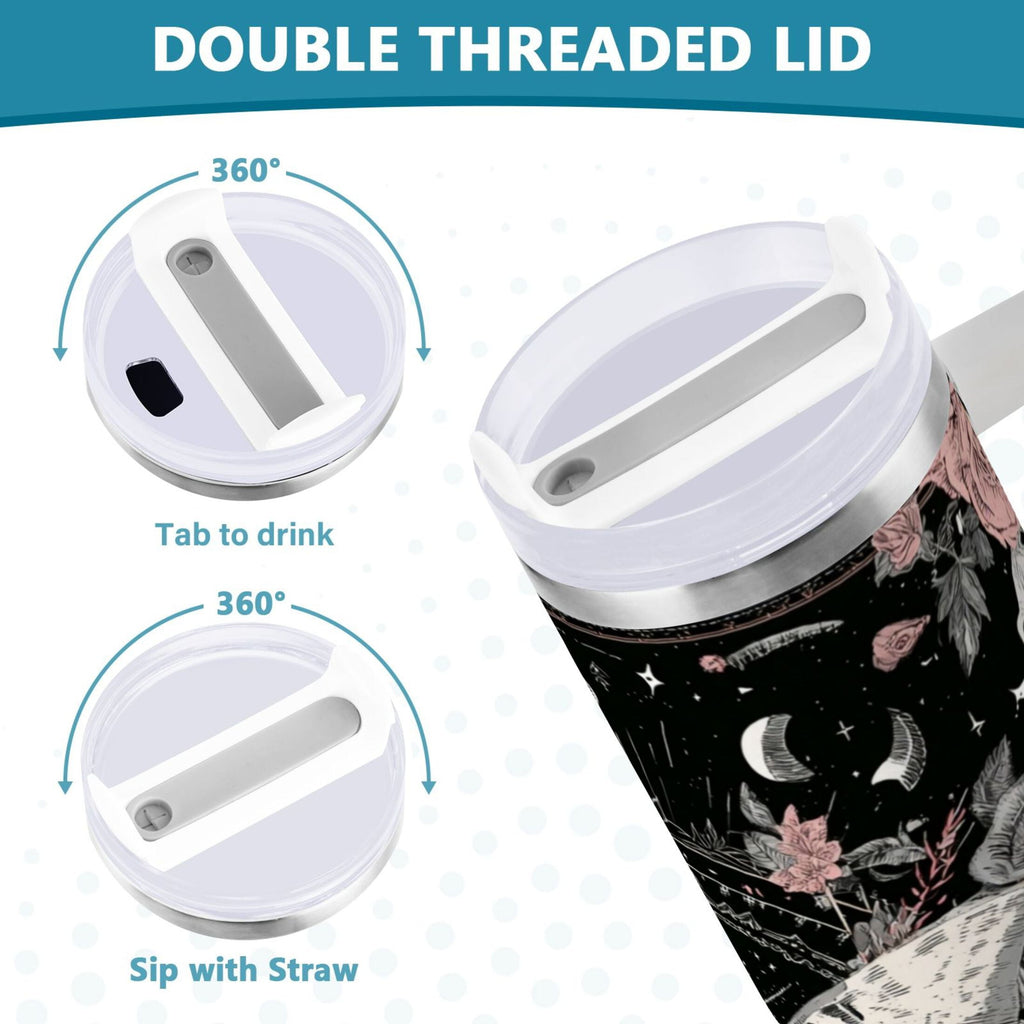 40 oz Insulated Stainless Steel Tumbler Double Wall Stainless Steel Tumbler with 2-Way Drinking Butterfly Surrounded by Flowers - Z957