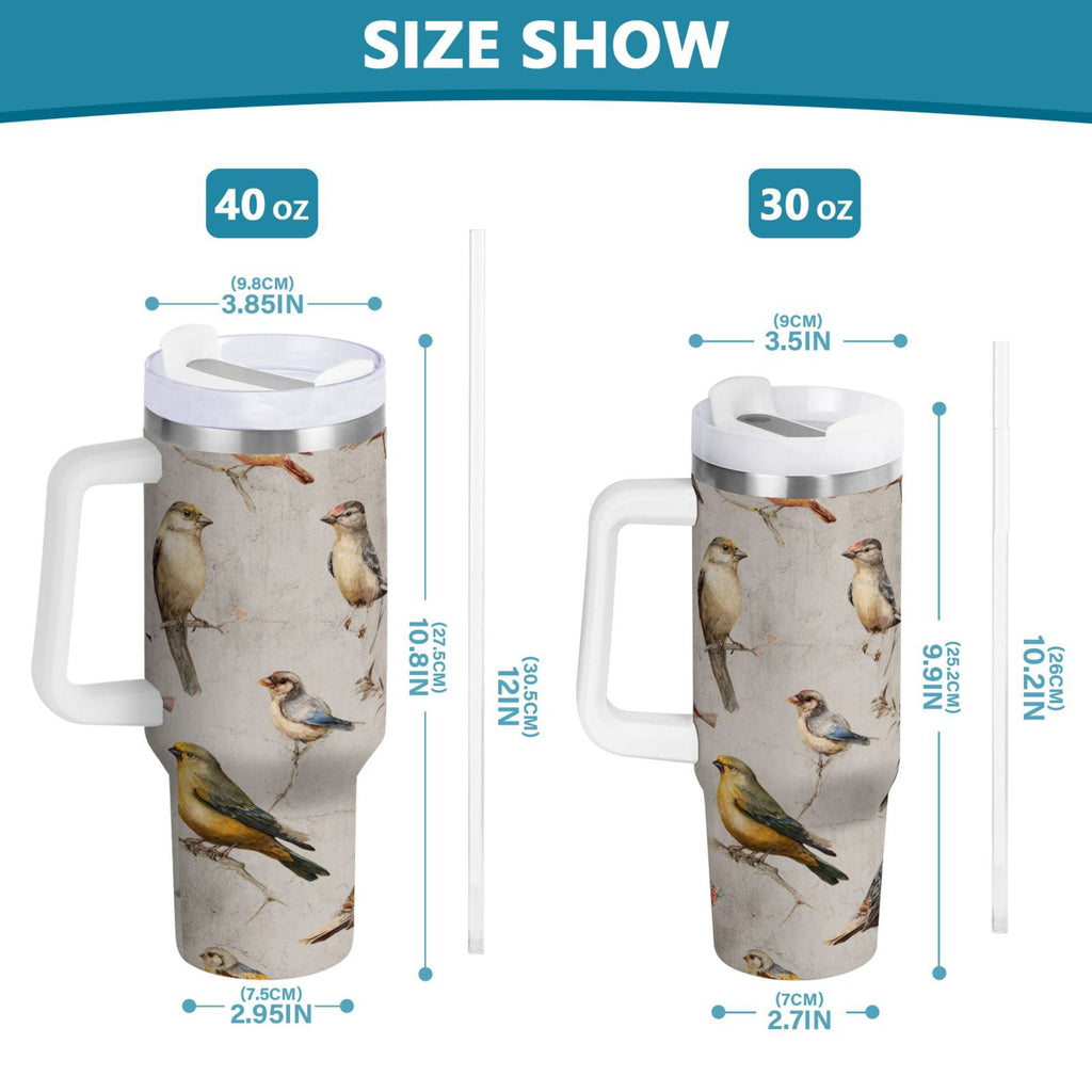 40 oz Insulated Stainless Steel Tumbler Double Wall Stainless Steel Tumbler with 2-Way Drinking Birds Pattern - 8GJU