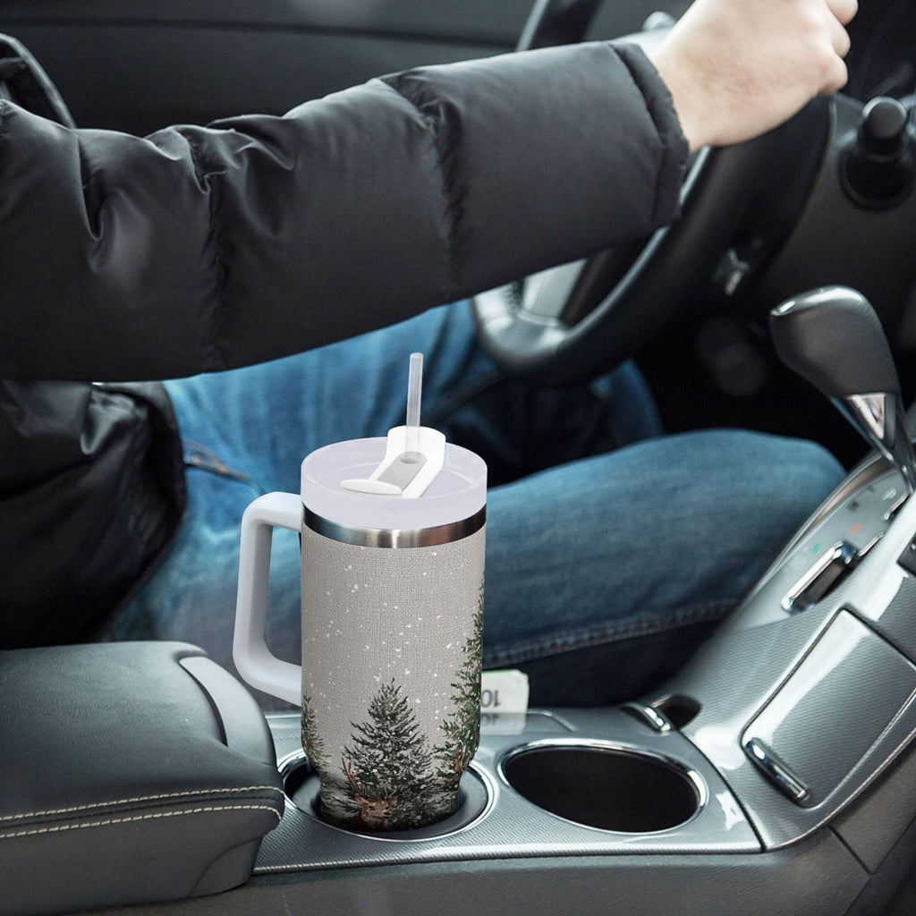 30 oz Insulated Stainless Steel Tumbler Double Wall Stainless Steel Tumbler with 2-Way Drinking Christmas Deer and Snowmen - 76PT