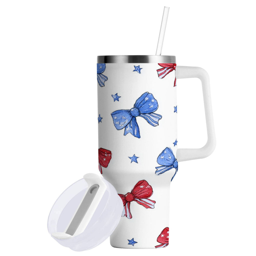 40 oz Insulated Stainless Steel Tumbler Double Wall Stainless Steel Tumbler with 2-Way Drinking Hand-drawn Bows - QOO9