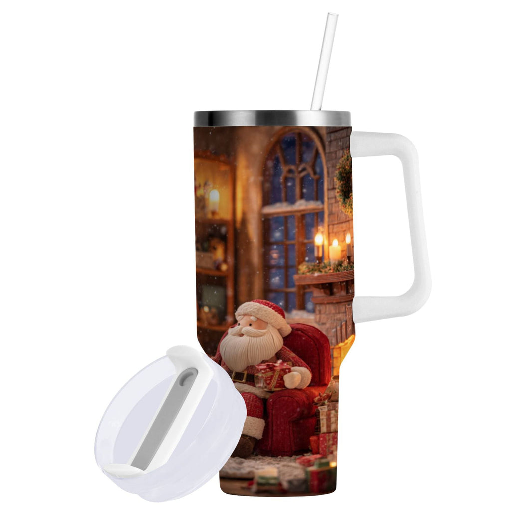 40 oz Insulated Stainless Steel Tumbler Double Wall Stainless Steel Tumbler with 2-Way Drinking Sitting Santa Claus - MC1J