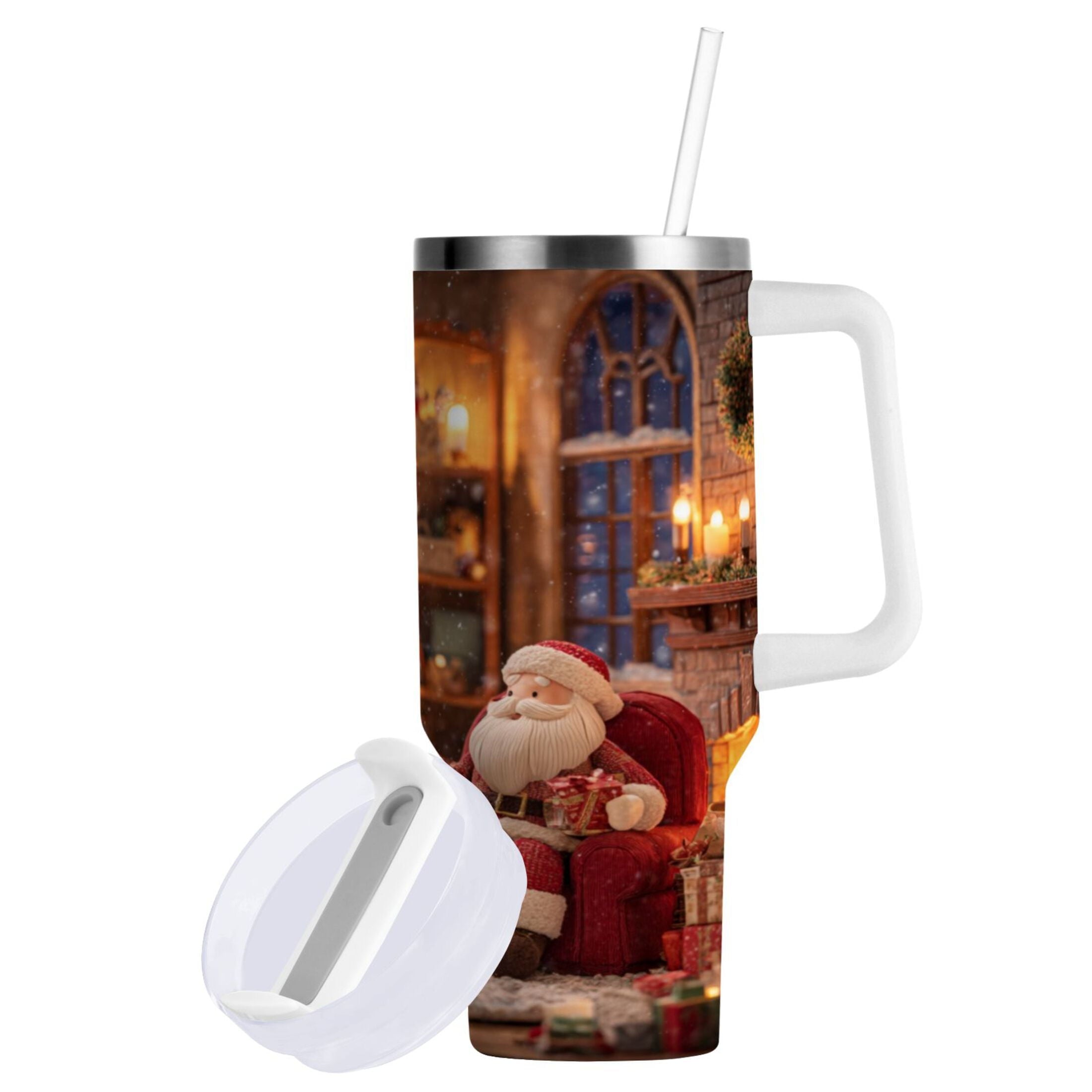 40 oz Insulated Stainless Steel Tumbler Double Wall Stainless Steel Tumbler with 2-Way Drinking Sitting Santa Claus - MC1J
