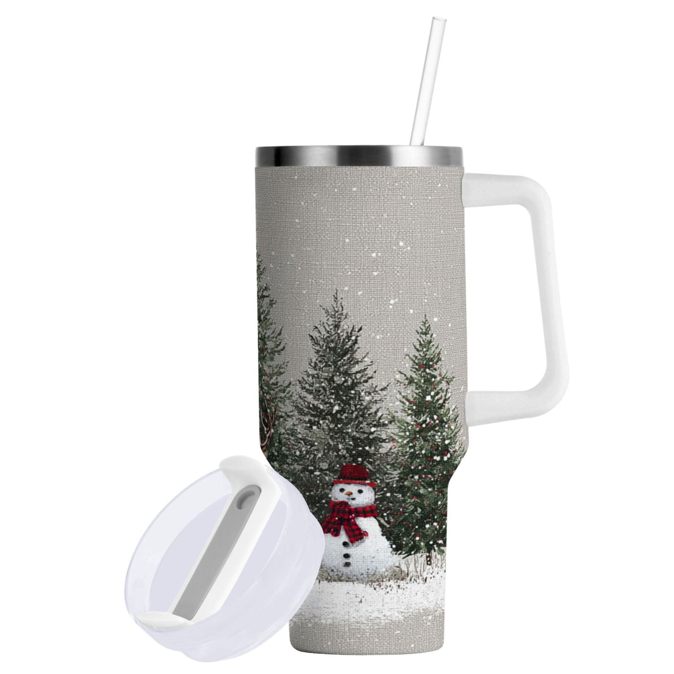 30 oz Insulated Stainless Steel Tumbler Double Wall Stainless Steel Tumbler with 2-Way Drinking Christmas Deer and Snowmen - 76PT