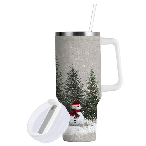 30 oz Insulated Stainless Steel Tumbler Double Wall Stainless Steel Tumbler with 2-Way Drinking Christmas Deer and Snowmen - 76PT