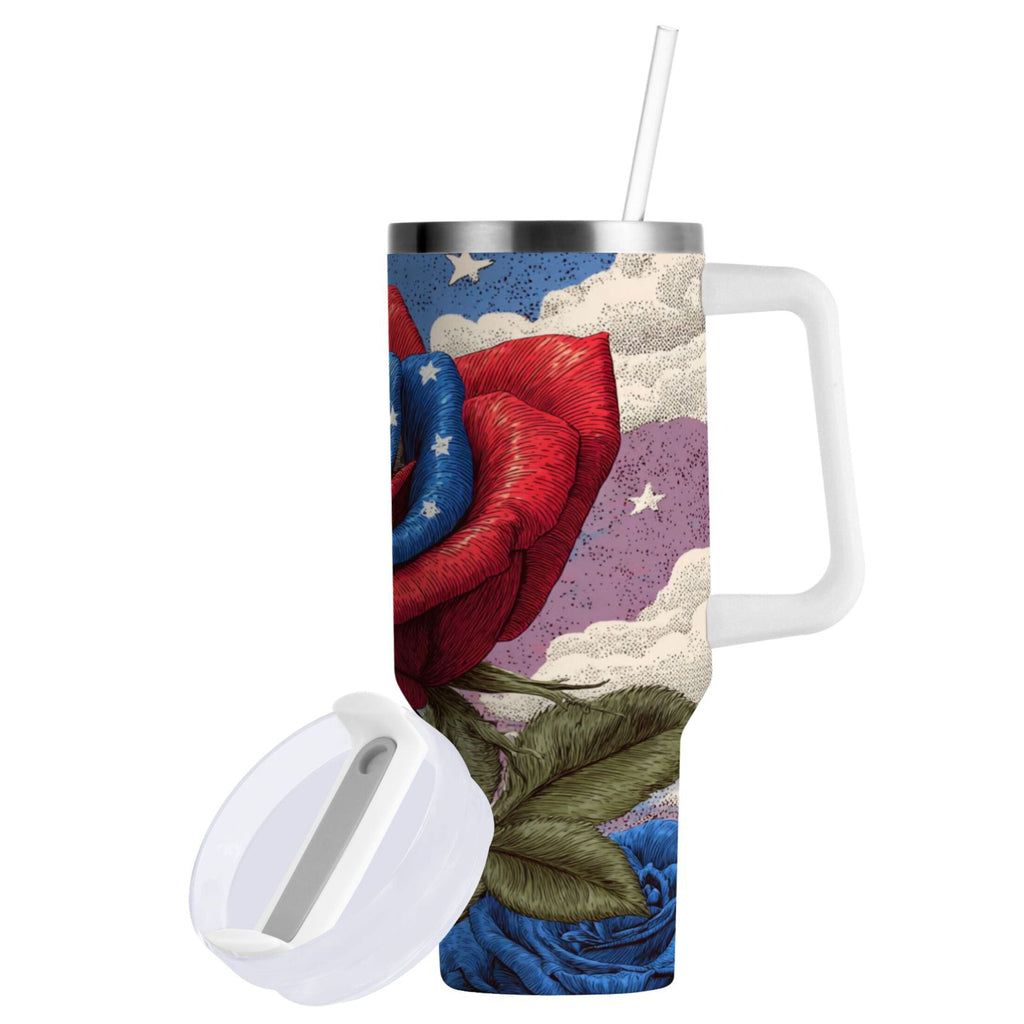40 oz Insulated Stainless Steel Tumbler Double Wall Stainless Steel Tumbler with 2-Way Drinking Roses and Clouds - AUEJ