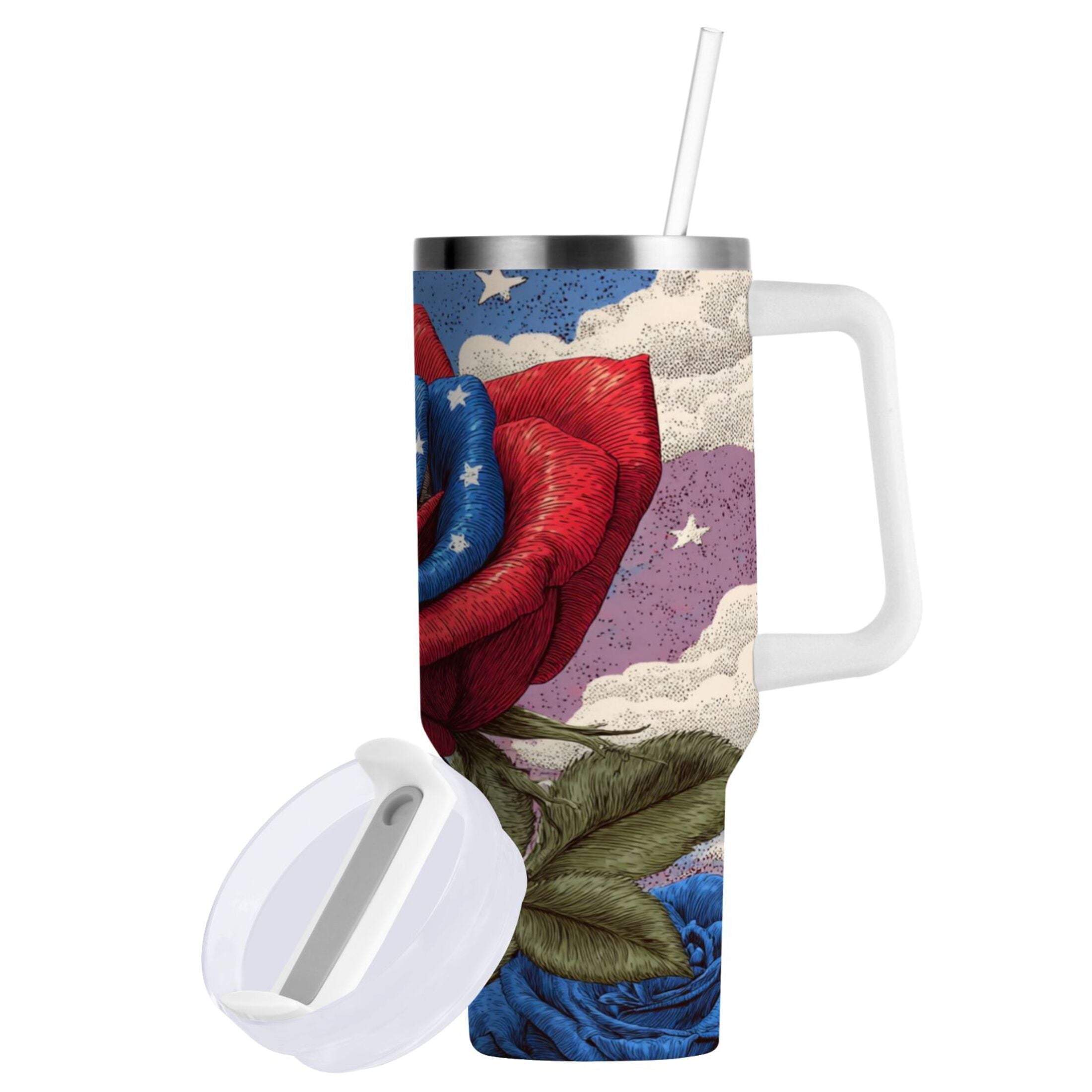 40 oz Insulated Stainless Steel Tumbler Double Wall Stainless Steel Tumbler with 2-Way Drinking Roses and Clouds - AUEJ