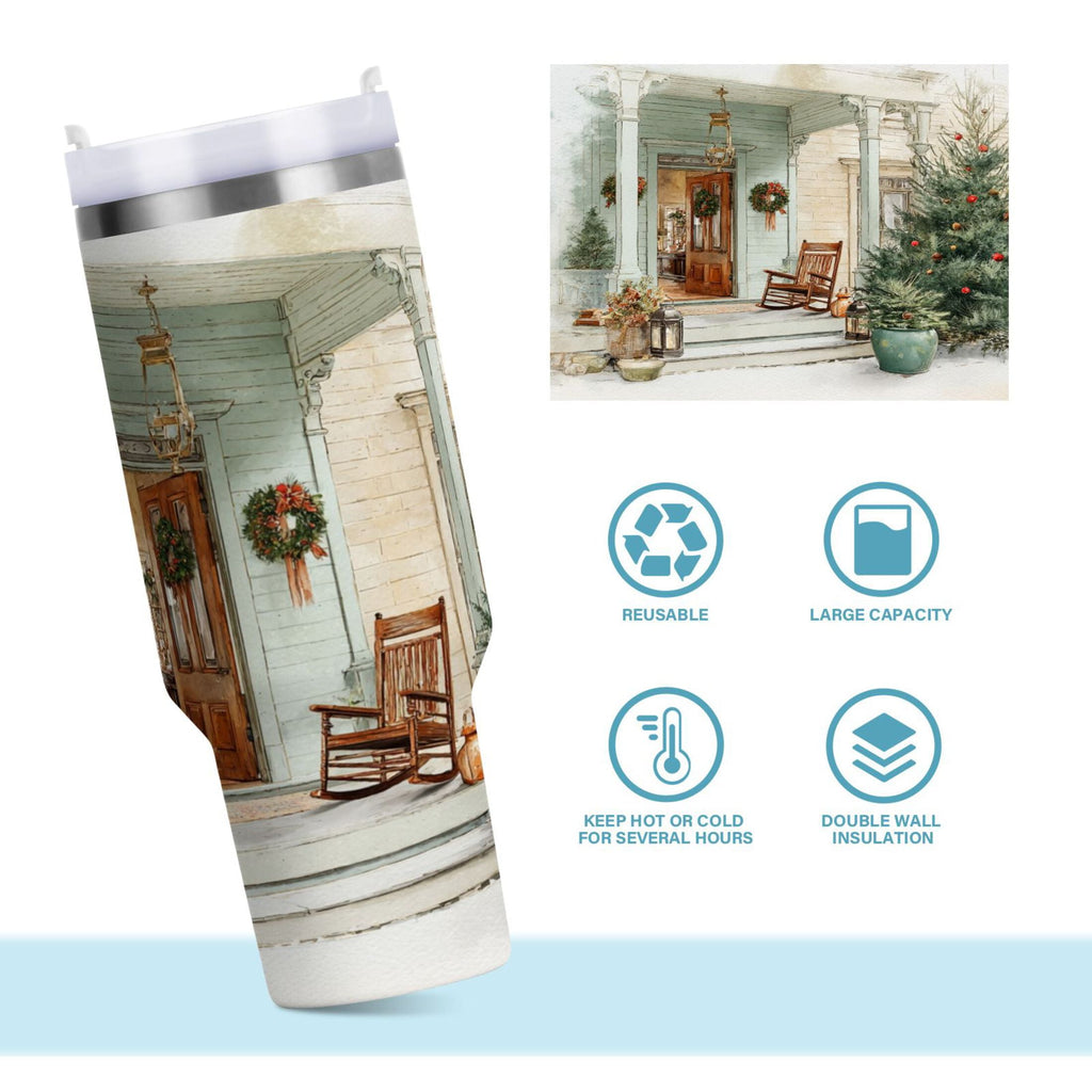 30 oz Insulated Stainless Steel Tumbler Double Wall Stainless Steel Tumbler with 2-Way Drinking Charming Christmas Doorway - 48TR