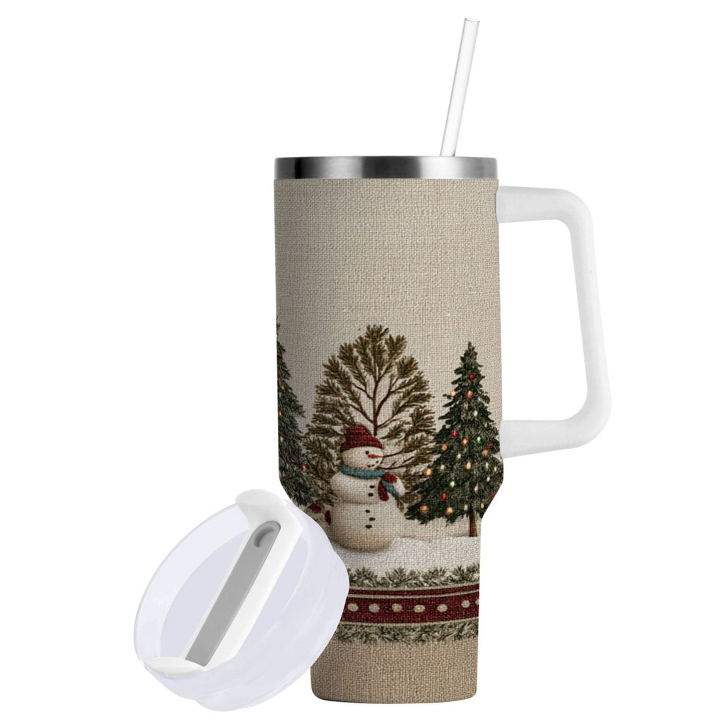 30 oz Insulated Stainless Steel Tumbler Double Wall Stainless Steel Tumbler with 2-Way Drinking Snowmen and Deer in The Forest - U6U3