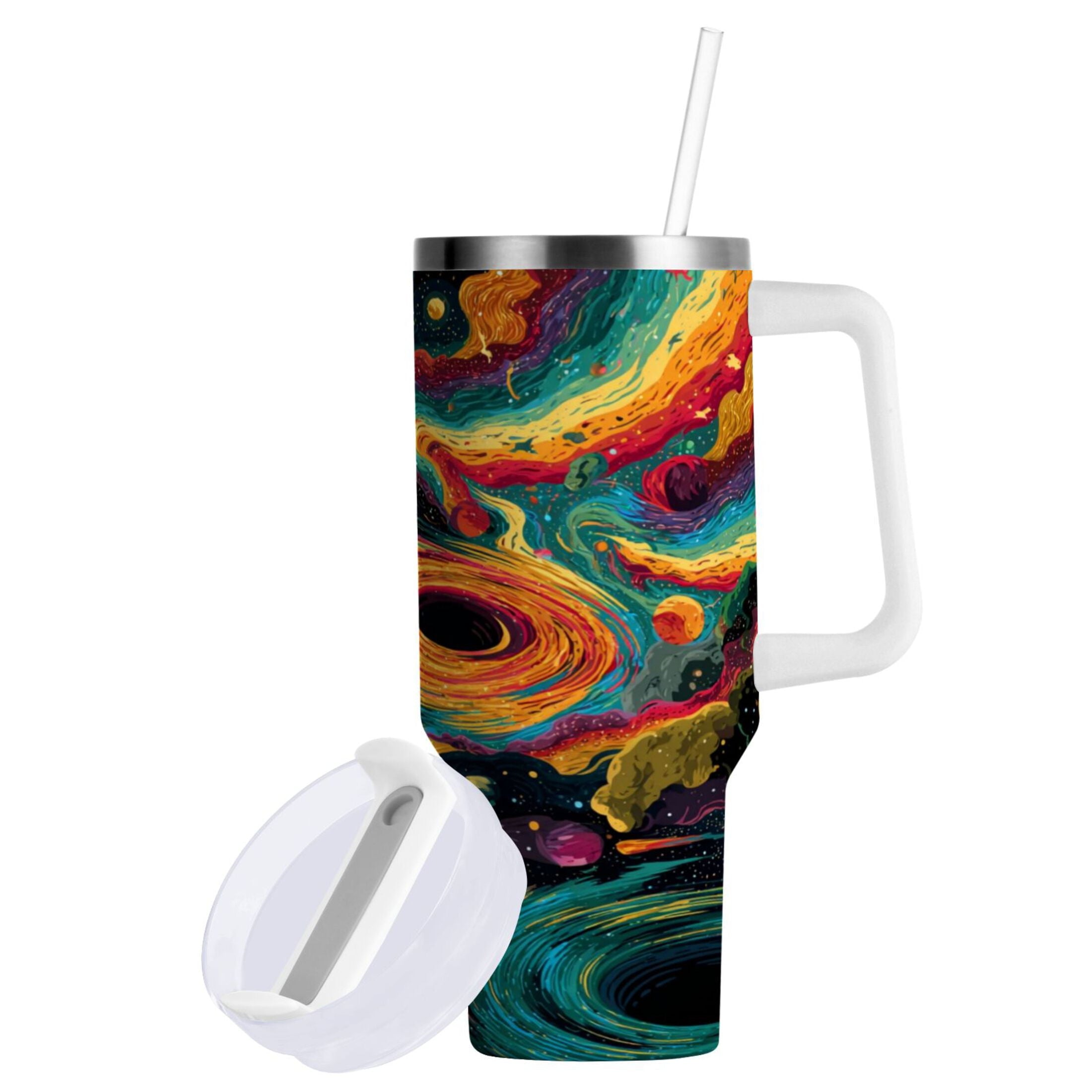 40 oz Insulated Stainless Steel Tumbler Double Wall Stainless Steel Tumbler with 2-Way Drinking Swirling Galaxy - 7URE