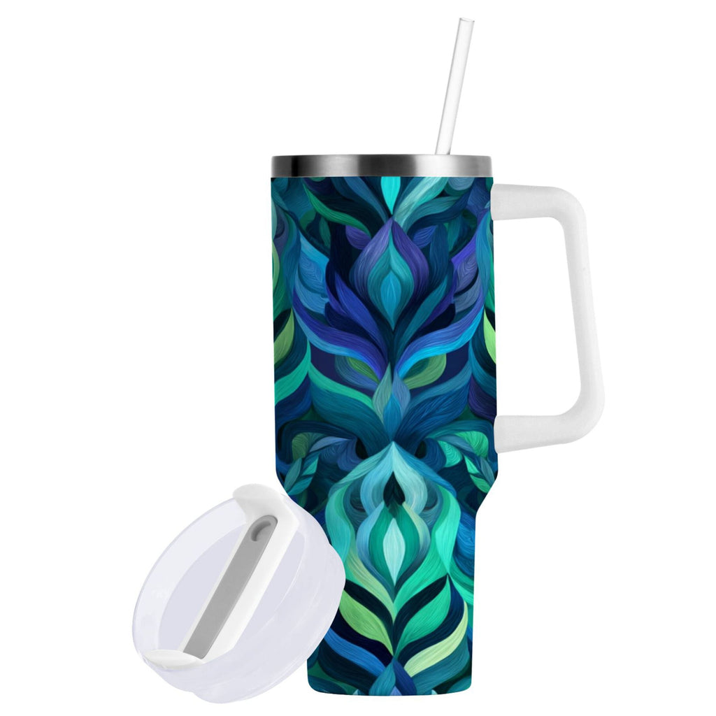 40 oz Insulated Stainless Steel Tumbler Double Wall Stainless Steel Tumbler with 2-Way Drinking Elegant Blue Abstract Shapes - BNTB