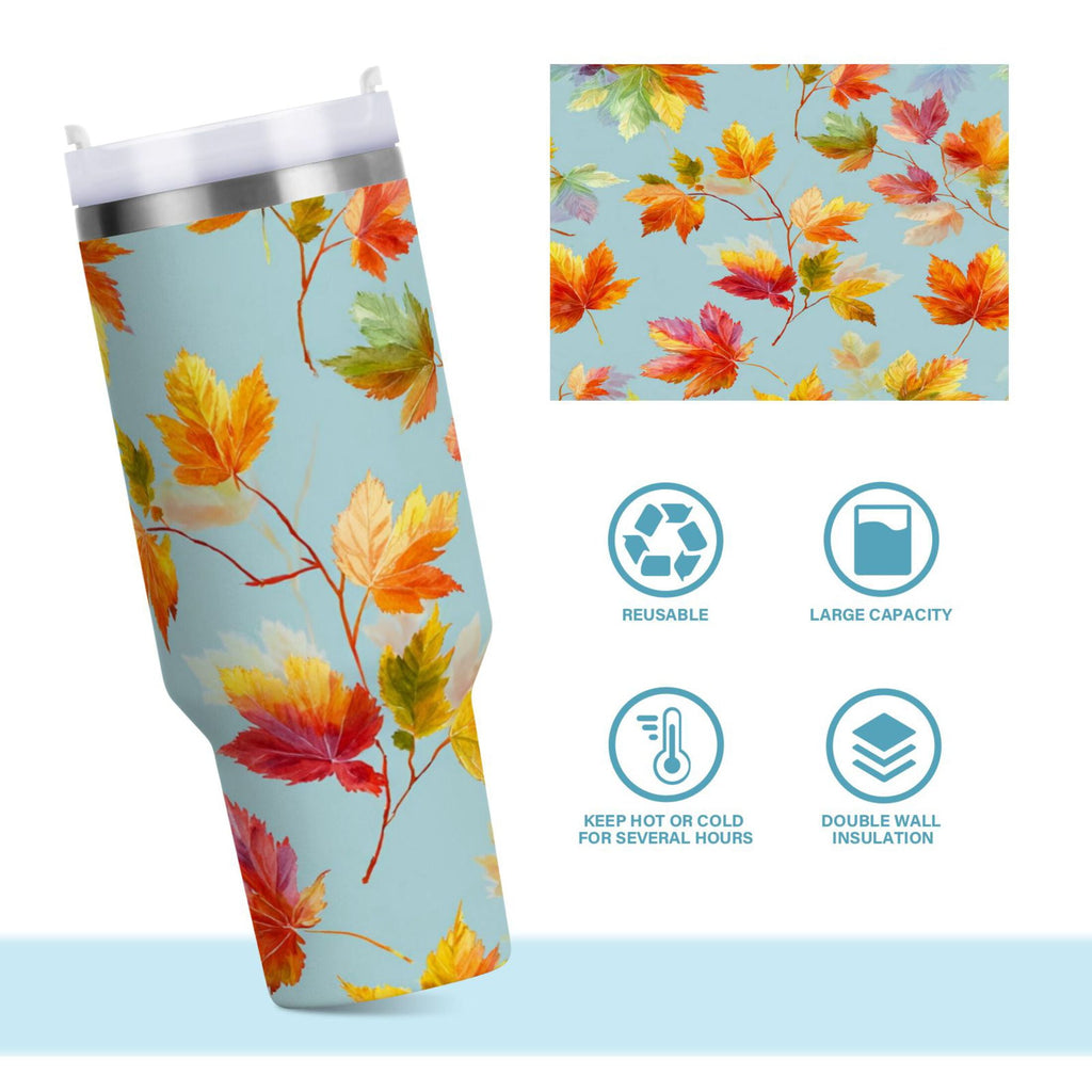 30 oz Insulated Stainless Steel Tumbler Double Wall Stainless Steel Tumbler with 2-Way Drinking Colorful Autumn Maple Leaves - 6EY7