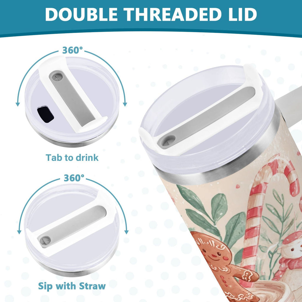 30 oz Insulated Stainless Steel Tumbler Double Wall Stainless Steel Tumbler with 2-Way Drinking Cute Christmas Design - H7L4