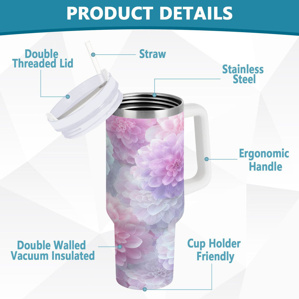 30 oz Insulated Stainless Steel Tumbler Double Wall Stainless Steel Tumbler with 2-Way Drinking Cute Pastel Watercolor Floral - 3IDJ