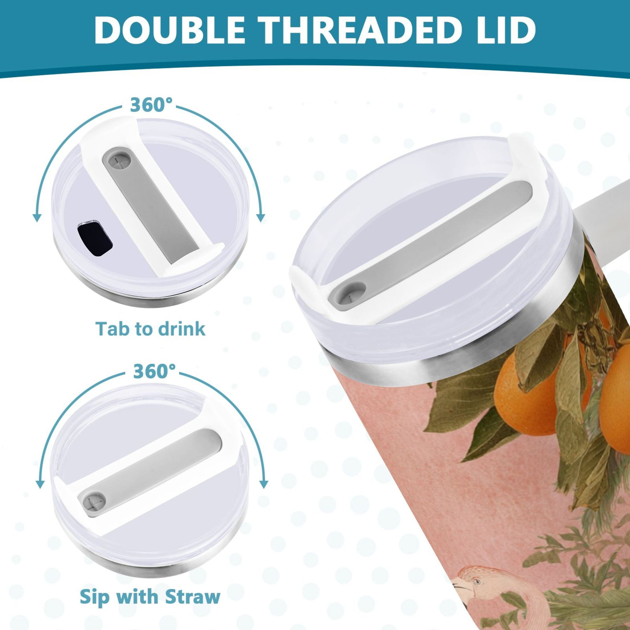 40 oz Insulated Stainless Steel Tumbler Double Wall Stainless Steel Tumbler with 2-Way Drinking Flamingos in Tropical Garden - D7N9