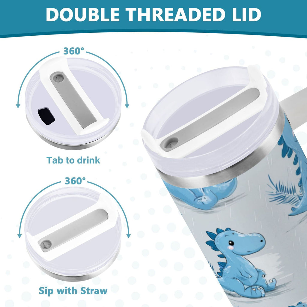 30 oz Insulated Stainless Steel Tumbler Double Wall Stainless Steel Tumbler with 2-Way Drinking Cartoon Blue Dinosaurs - 9G22