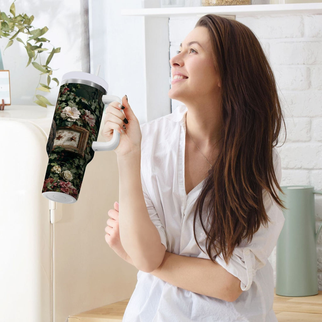 30 oz Insulated Stainless Steel Tumbler Double Wall Stainless Steel Tumbler with 2-Way Drinking Wreath and Bald Eagle - J2JK