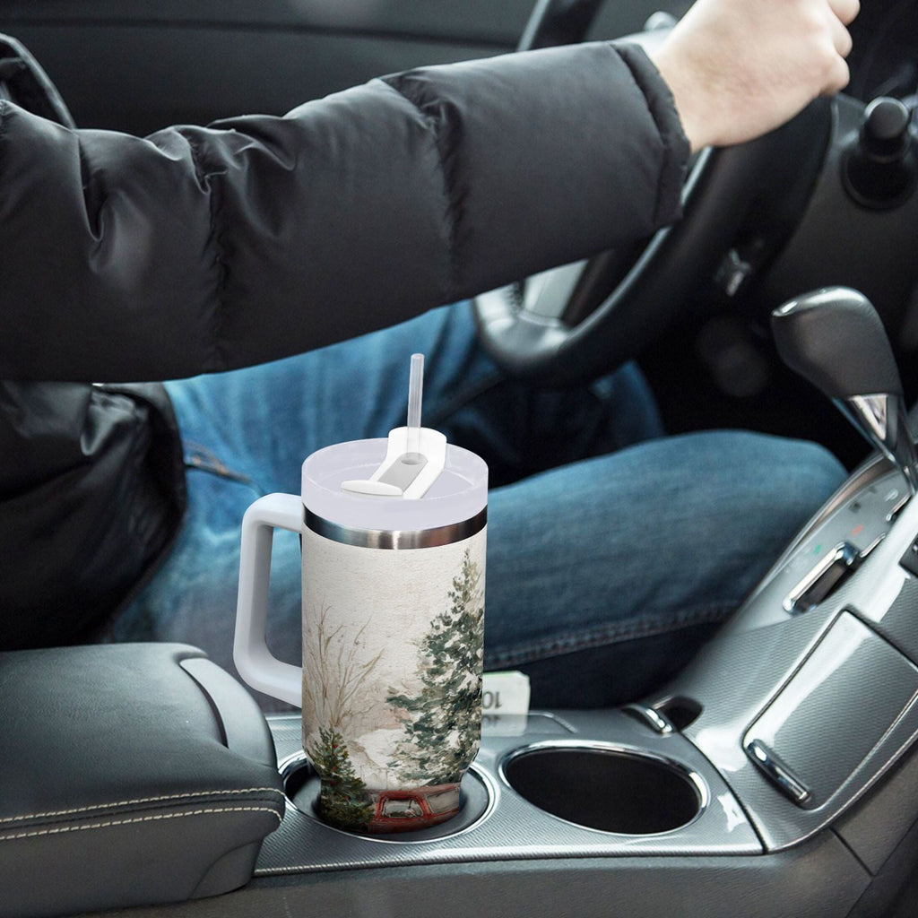 30 oz Insulated Stainless Steel Tumbler Double Wall Stainless Steel Tumbler with 2-Way Drinking Truck with Christmas Decorations - Q3LM