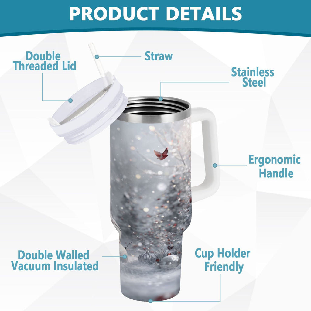 30 oz Insulated Stainless Steel Tumbler Double Wall Stainless Steel Tumbler with 2-Way Drinking Snowy Winter Landscape - E4MU