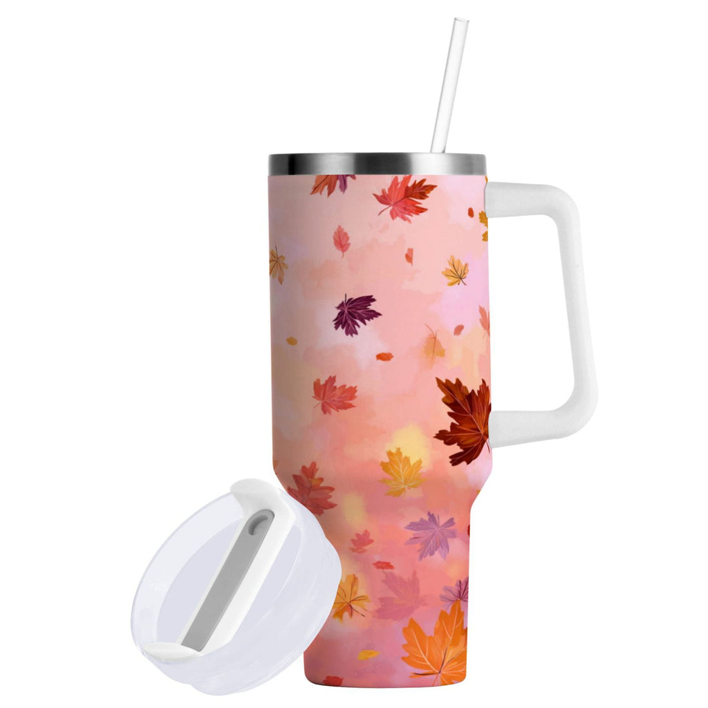30 oz Insulated Stainless Steel Tumbler Double Wall Stainless Steel Tumbler with 2-Way Drinking Autumn Leaves Falling - WC8Y