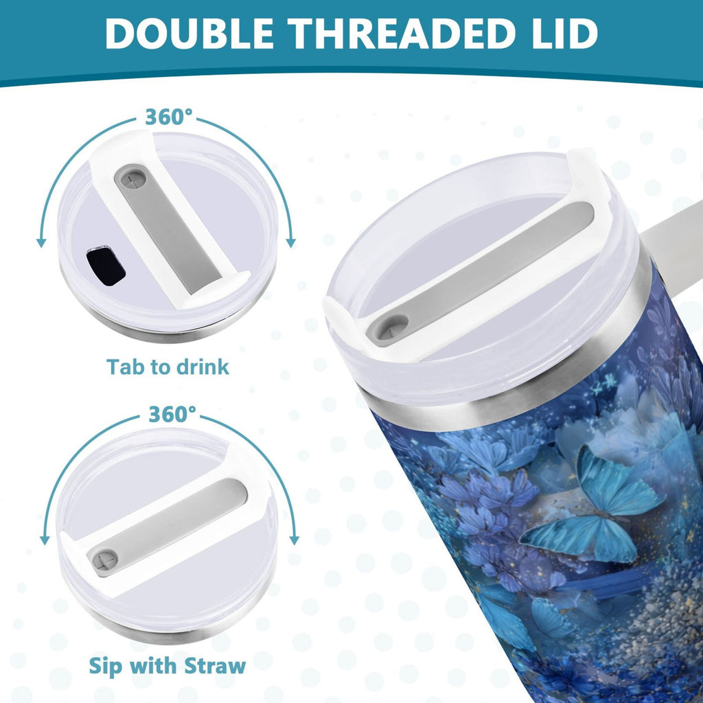 30 oz Insulated Stainless Steel Tumbler Double Wall Stainless Steel Tumbler with 2-Way Drinking Butterflies Books and Flowers - 4ABK