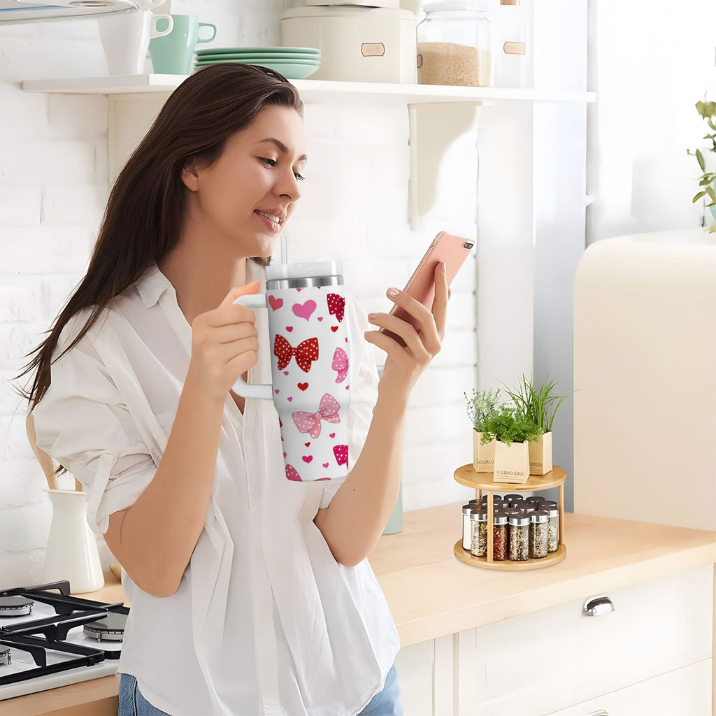 30 oz Insulated Stainless Steel Tumbler Double Wall Stainless Steel Tumbler with 2-Way Drinking Red and Pink Bows - FP4C