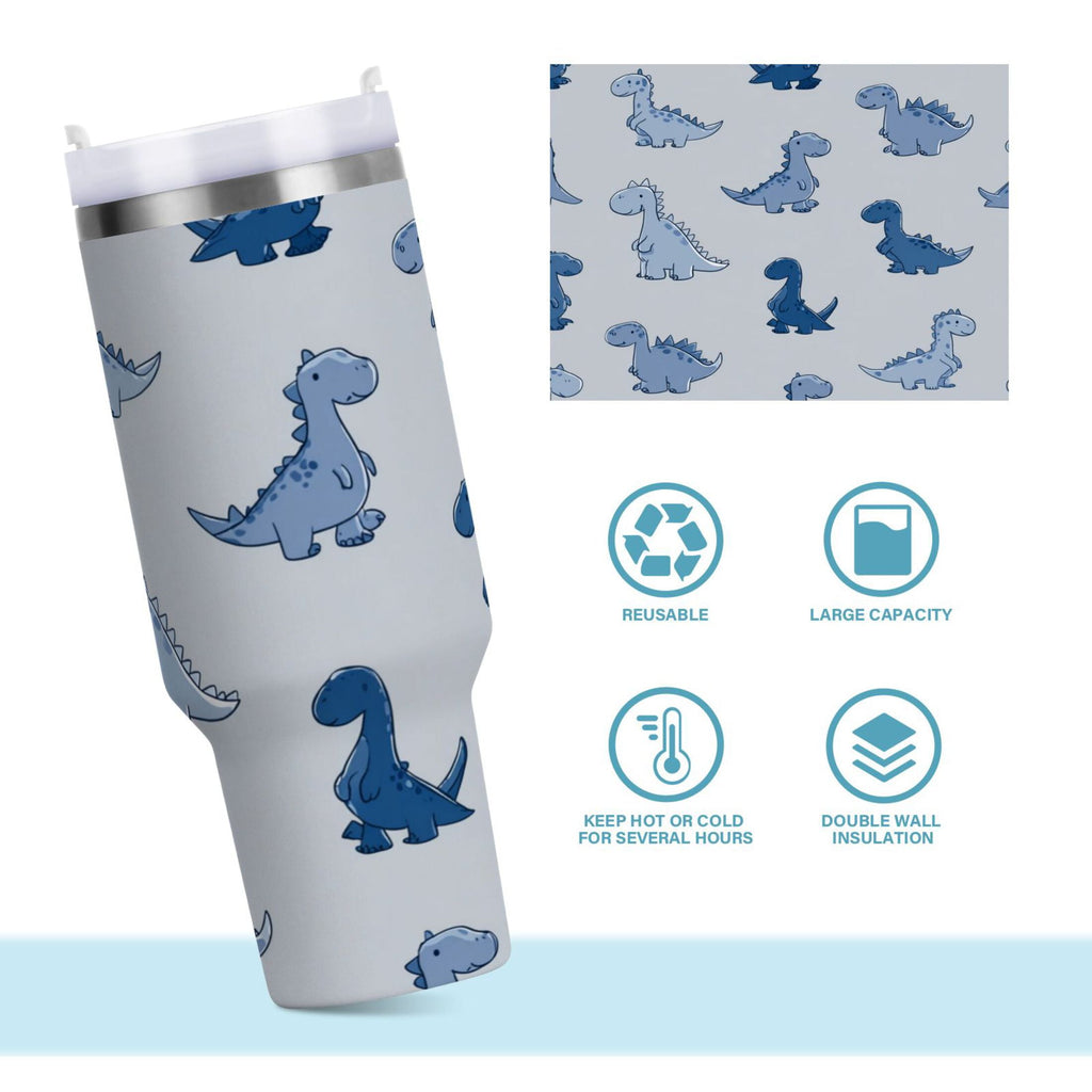30 oz Insulated Stainless Steel Tumbler Double Wall Stainless Steel Tumbler with 2-Way Drinking Cute Blue Dinosaurs - E369