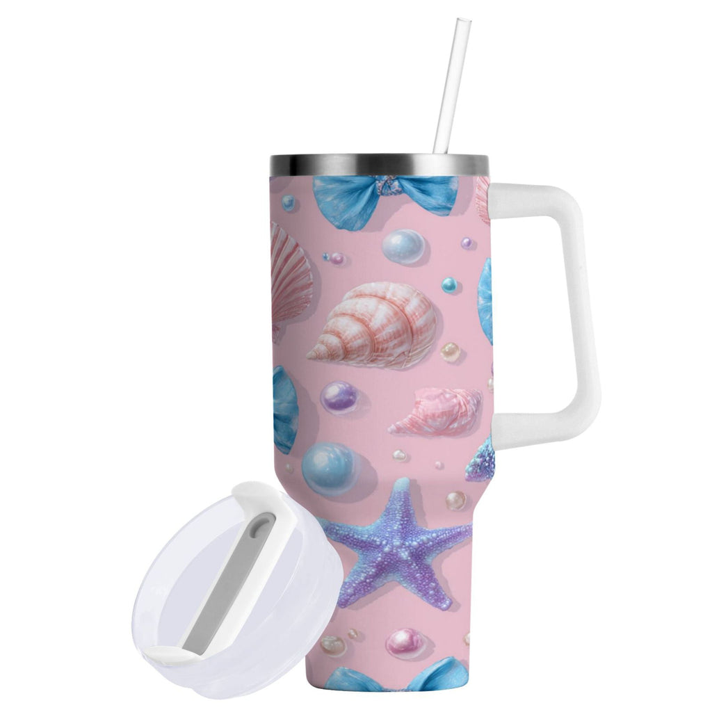 30 oz Insulated Stainless Steel Tumbler Double Wall Stainless Steel Tumbler with 2-Way Drinking Seashells and Bows - TBBL