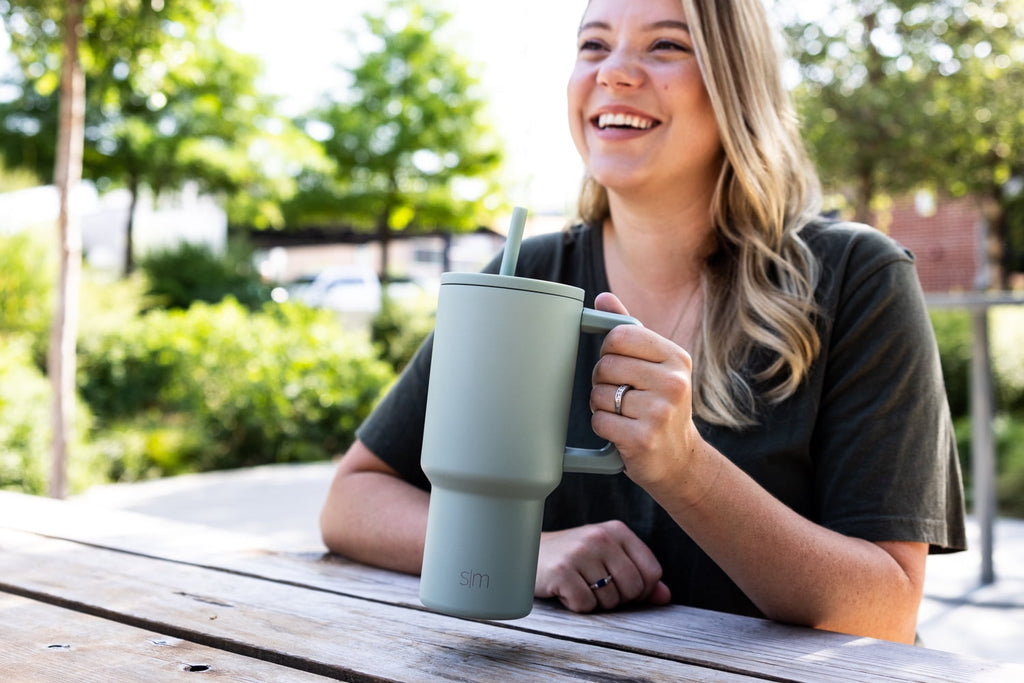 Simple Modern 30 fl oz Insulated Stainless Steel Trek Tumbler with Straw Lid | Seaglass Sage and Cream Checkmate - ON24