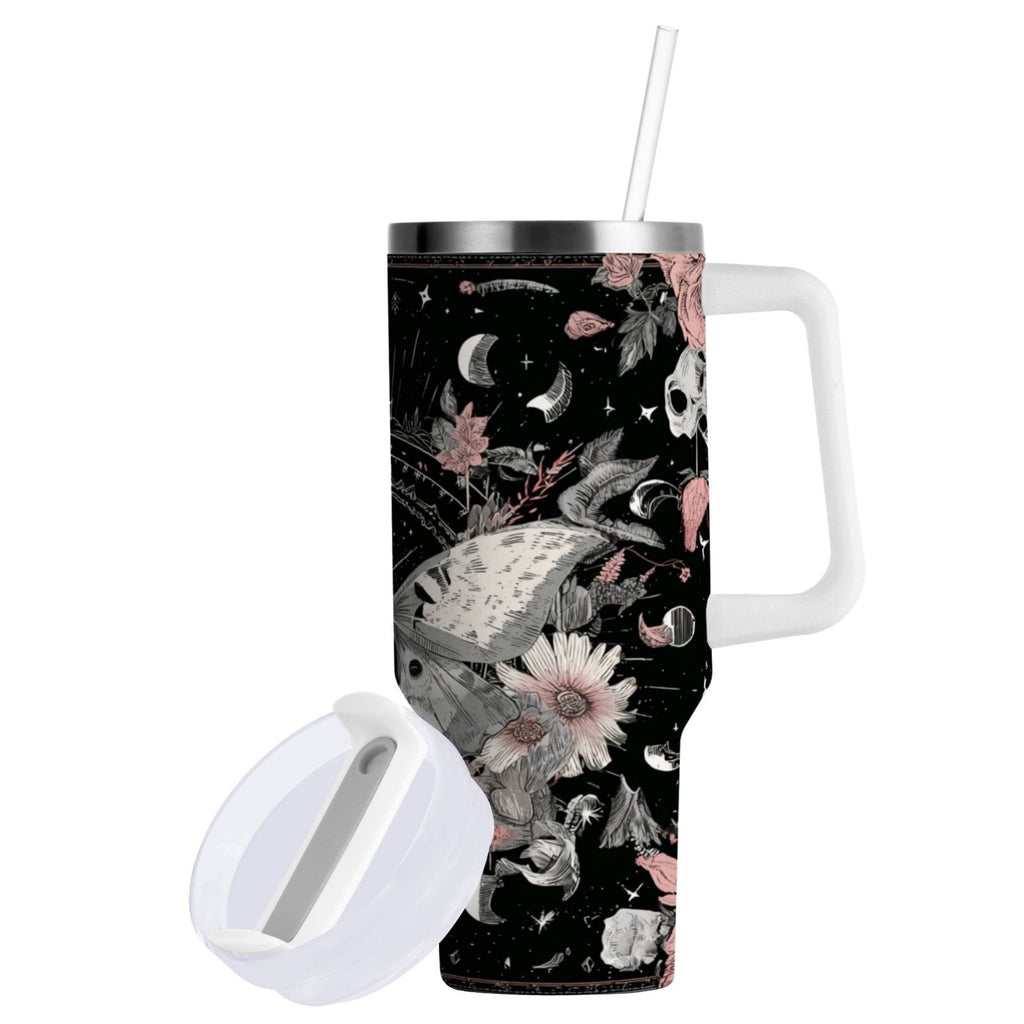 40 oz Insulated Stainless Steel Tumbler Double Wall Stainless Steel Tumbler with 2-Way Drinking Butterfly Surrounded by Flowers - Z957