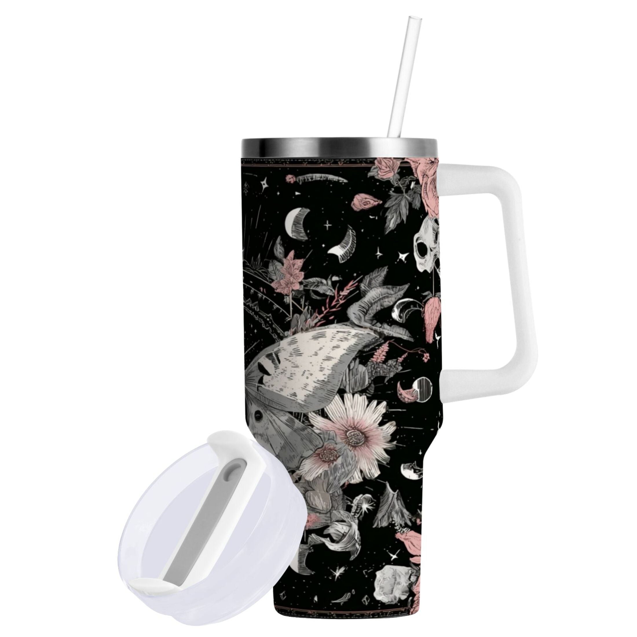 40 oz Insulated Stainless Steel Tumbler Double Wall Stainless Steel Tumbler with 2-Way Drinking Butterfly Surrounded by Flowers - Z957