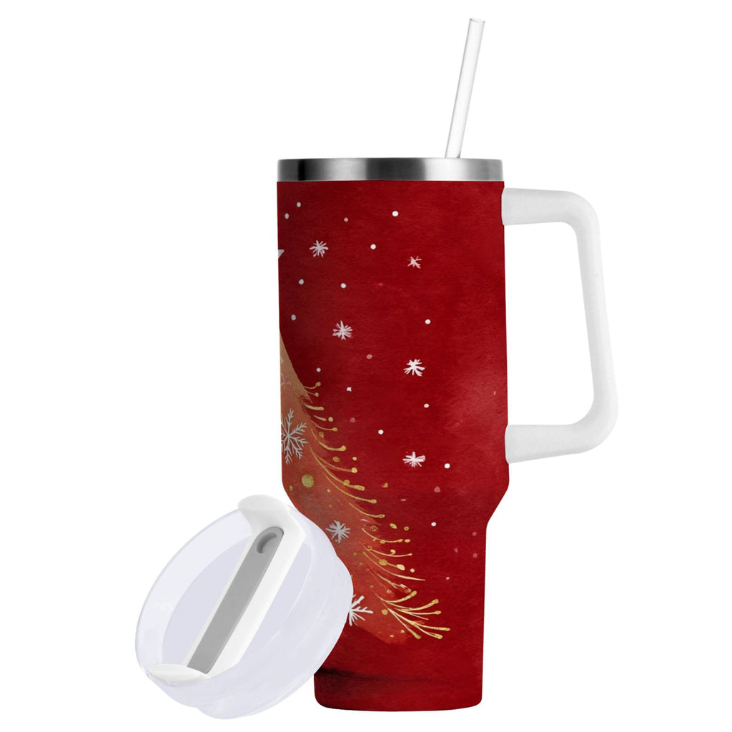 40 oz Insulated Stainless Steel Tumbler Double Wall Stainless Steel Tumbler with 2-Way Drinking Red Christmas Tree - ROFK