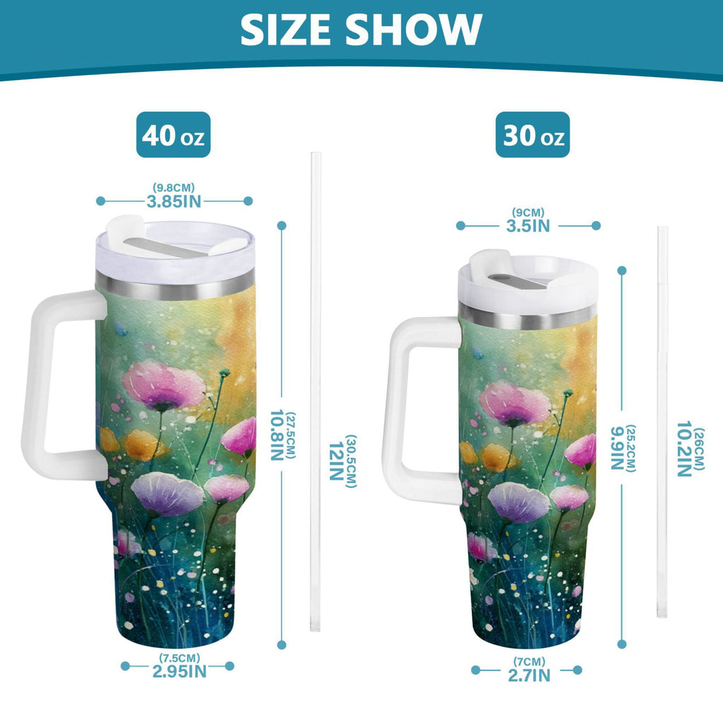 30 oz Insulated Stainless Steel Tumbler Double Wall Stainless Steel Tumbler with 2-Way Drinking Watercolor Wildflowers - 5Y1D