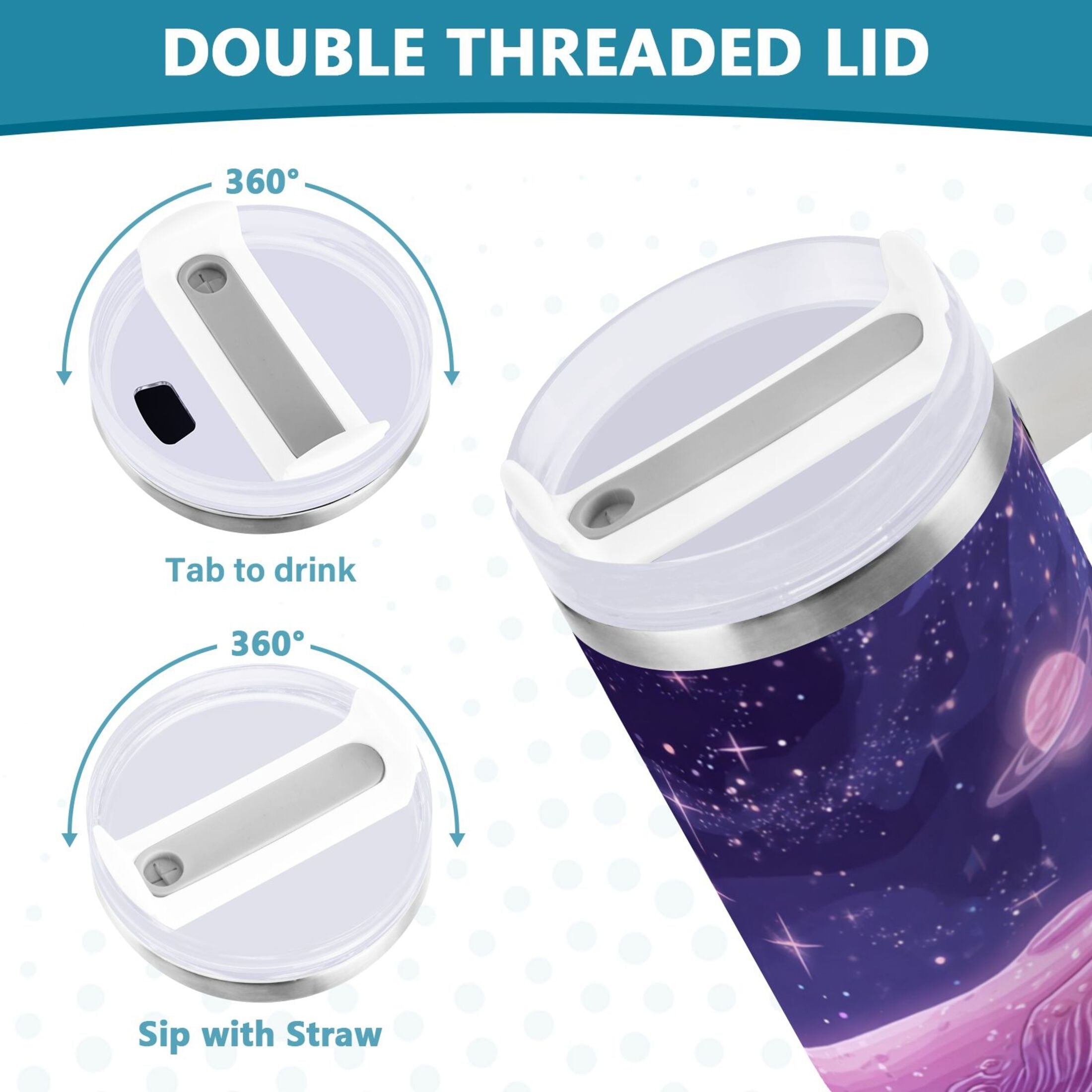 30 oz Insulated Stainless Steel Tumbler Double Wall Stainless Steel Tumbler with 2-Way Drinking Whale in Space - W8Q6