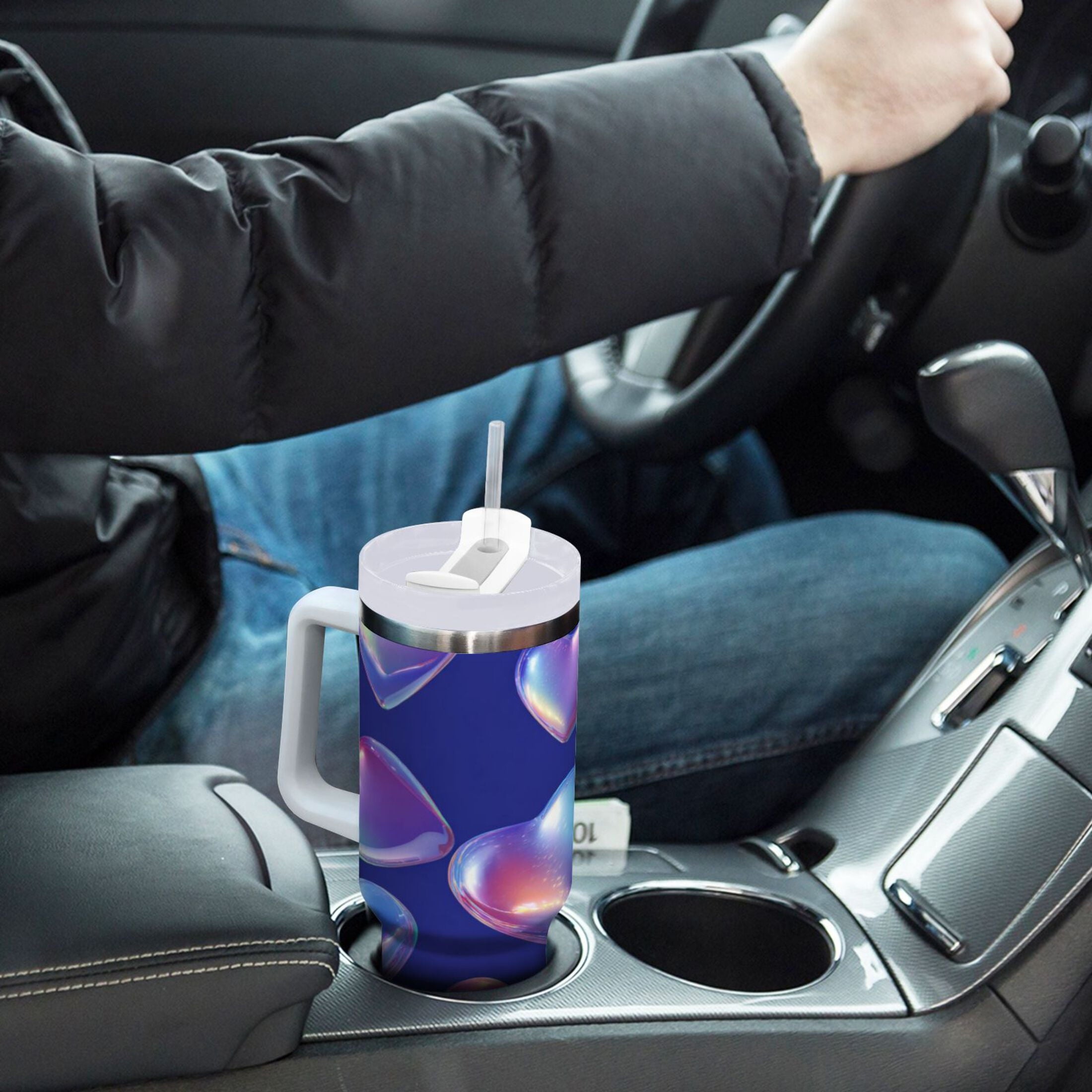 30 oz Insulated Stainless Steel Tumbler Double Wall Stainless Steel Tumbler with 2-Way Drinking Pink-purple Hearts - RRFC