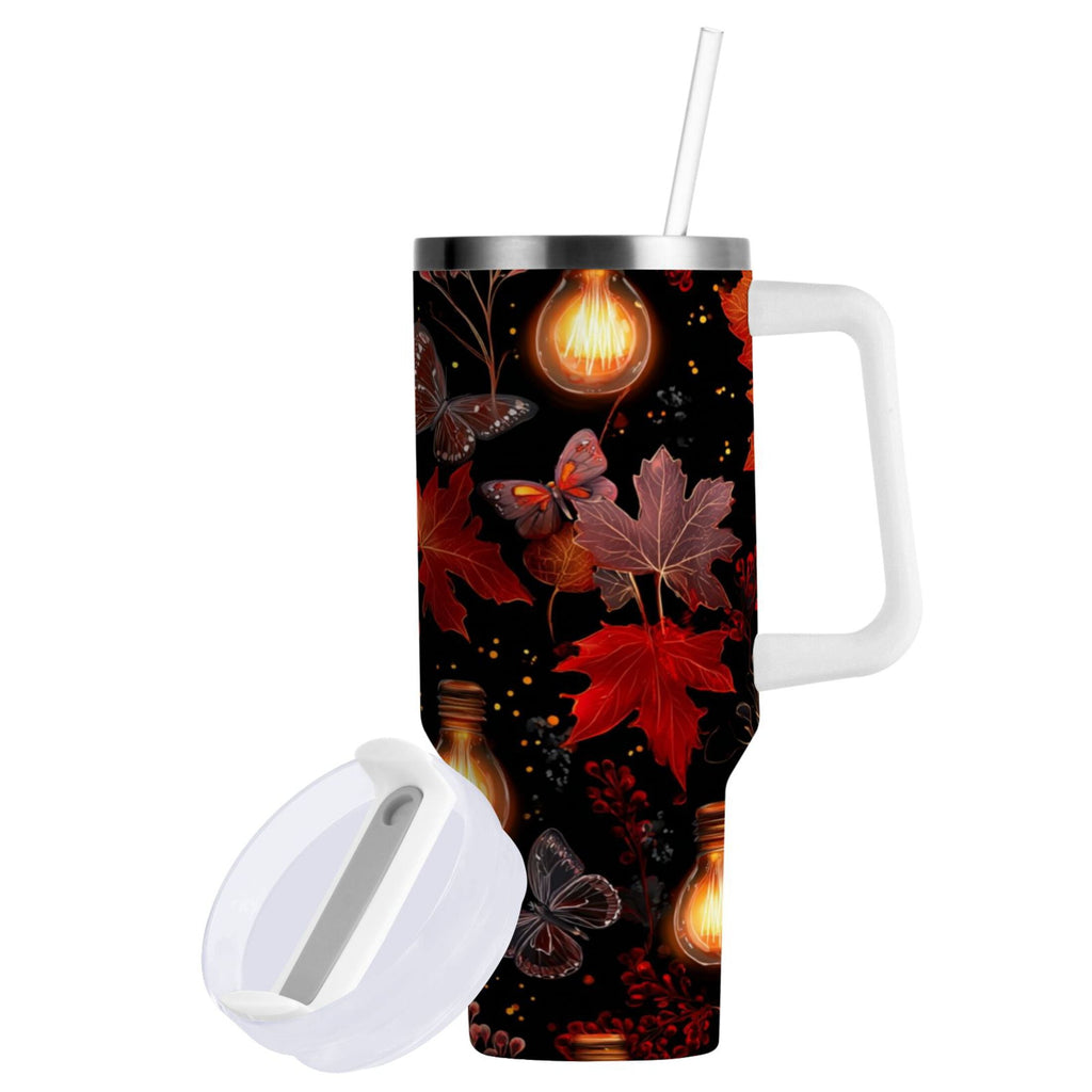 40 oz Insulated Stainless Steel Tumbler Double Wall Stainless Steel Tumbler with 2-Way Drinking Light Bulbs and Maple Leaves - XTRY