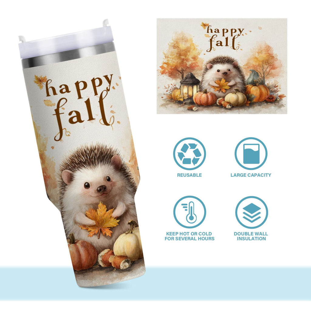30 oz Insulated Stainless Steel Tumbler Double Wall Stainless Steel Tumbler with 2-Way Drinking Cute Little Hedgehog - O3X5